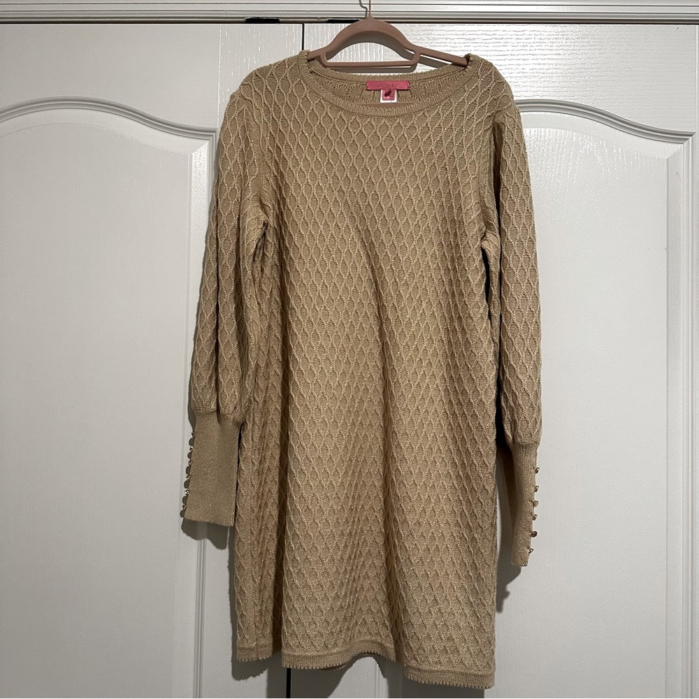 Lilly Pulitzer Jaquetta Sweater Dress - Tan/ Gold - Sz XL NWT